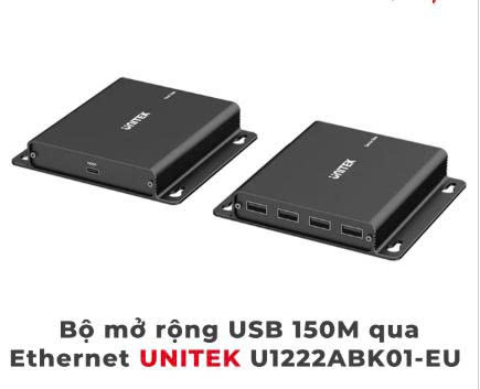 Bộ mở rộng kéo dài USB qua mạng Lan 150m hãng Unitek có Hub 4 cổng UNITEK U1222ABK01-EU
